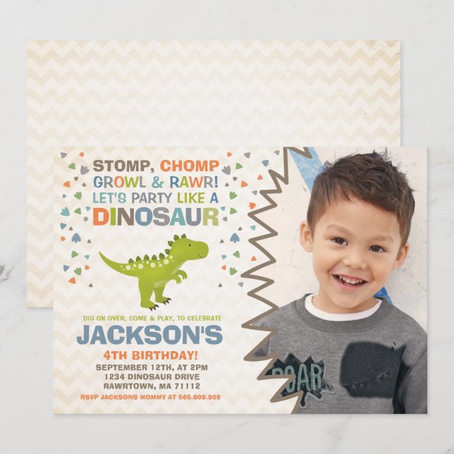 Dinosaur Invitation Anniversaire Dinosaur Dinosaur (Devant / Derrière)