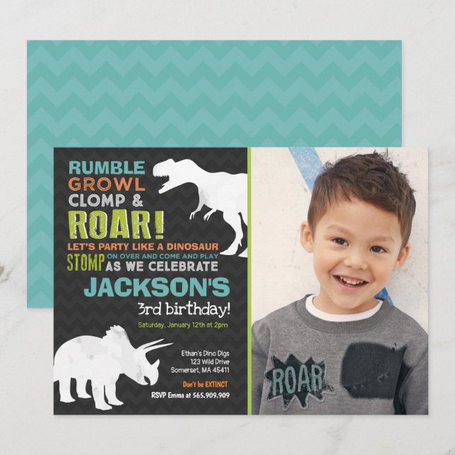 Dinosaur Invitation Anniversaire Dinosaur Fossil P (Devant / Derrière)
