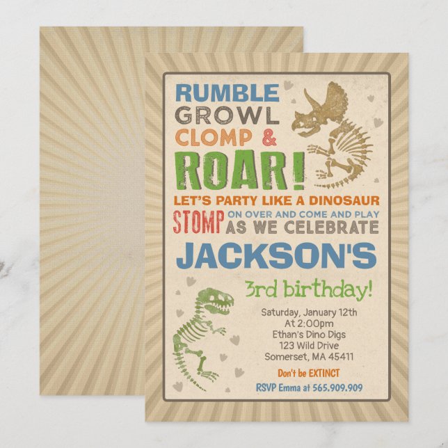 Dinosaur Invitation Anniversaire Dinosaur Fossil P (Devant / Derrière)