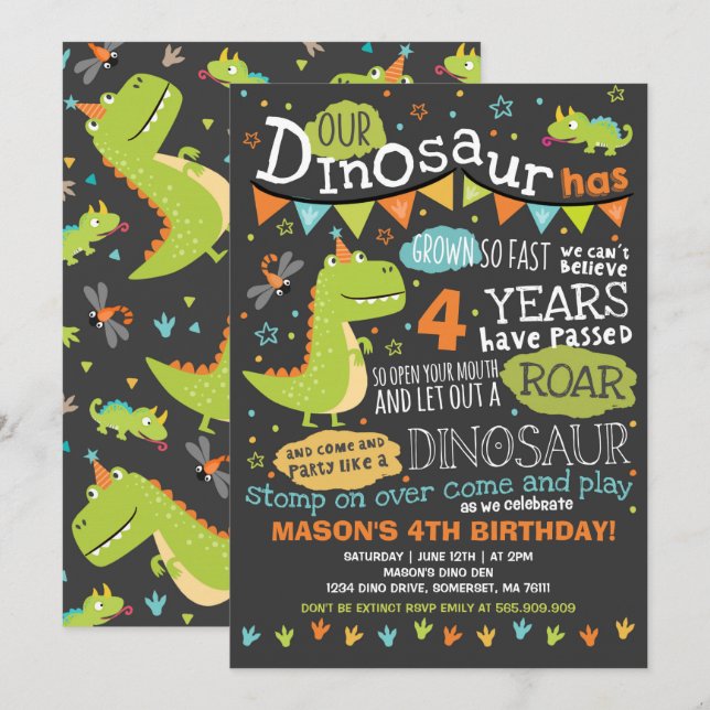 Dinosaur Invitation Anniversaire Dinosaur Roar Par (Devant / Derrière)
