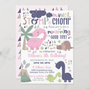 Dinosaur Invitation Anniversaire Fille Pink Dinosa