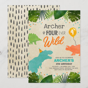 Dinosaur Invitation d'anniversaire Four Ever Wild 