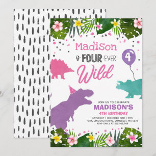 Dinosaur Invitation d'anniversaire Four Ever Wild 
