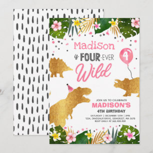 Dinosaur Invitation d'anniversaire Four Ever Wild 