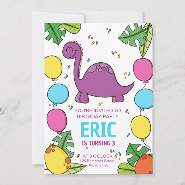 Dinosaur Invitation de fête d'anniversaire, jurass (Devant)