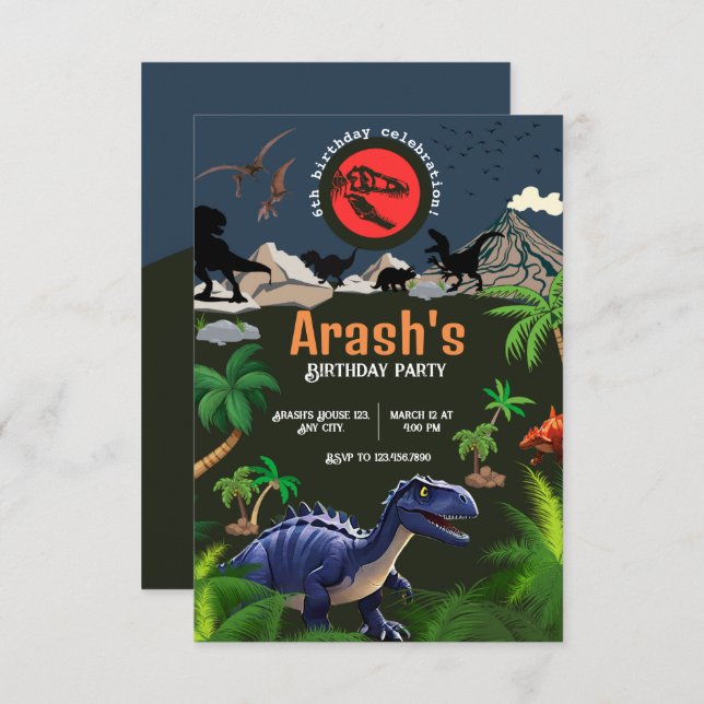 Dinosaur Invitation, Dinosaur Birthday Invitation (Front/Back)
