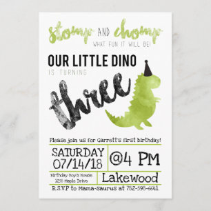 Dinosaur Invitation Stomp and Chomp Third Birthday