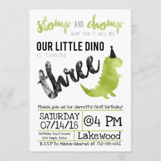Dinosaur Invitation Stomp and Chomp Third Birthday