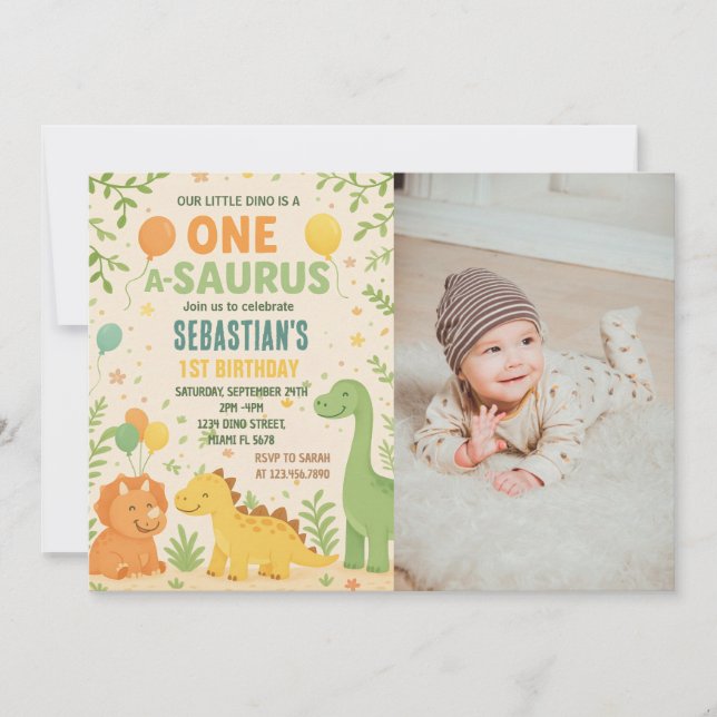 Dinosaur Invitations d'anniversaire avec photo (Devant)