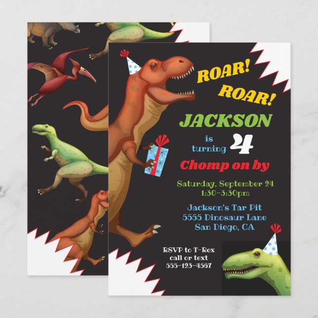 Dinosaur Invitations de fête d'anniversaire (Devant / Derrière)