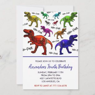 Dinosaur invitations pour 4 ans Rex arc-en-ciel