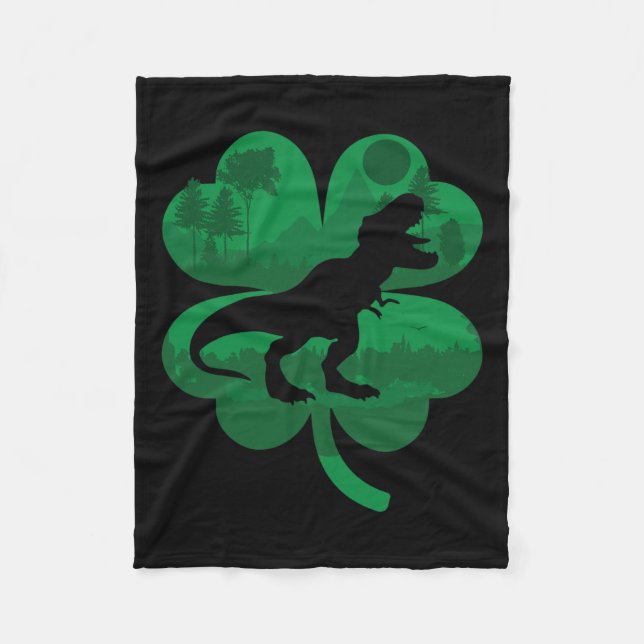 Dinosaur Irish Shamrock Trex Dinosaur St. Patricks Fleece Blanket (Front)