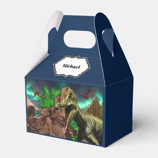 Dinosaur island pterodactyl t-rex boys party favor box (Front Side)