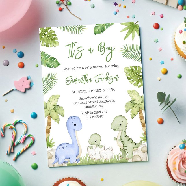 Dinosaur It's A Boy Baby Shower Invitation (Creator Uploaded)