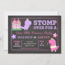 Dinosaur Joint Birthday Invitation for Girls