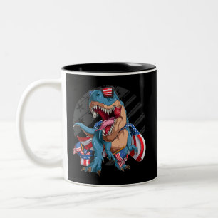 Dinosaur July 4th American Superhero T-Shirt Two-Tone Coffee Mug