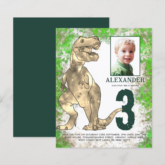 Dinosaur Jungle 3rd Birthday Party Photo (Front/Back)