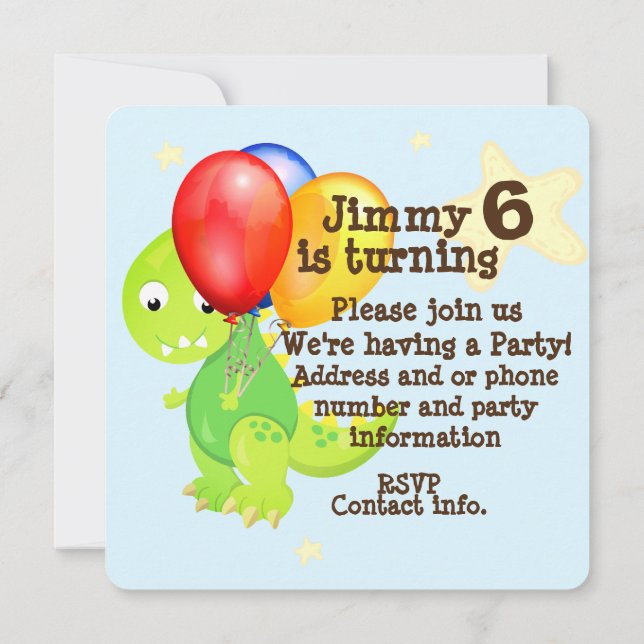Dinosaur Jungle Birthday Party Invitation (Back)