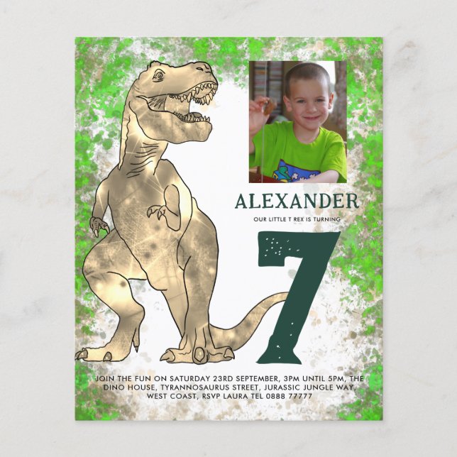 Dinosaur Jungle Birthday Party Photo Budget Flyer (Front)