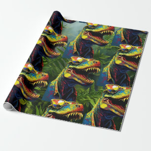 Dinosaur Jungle Cool Yellow Happy Birthday Wrapping Paper