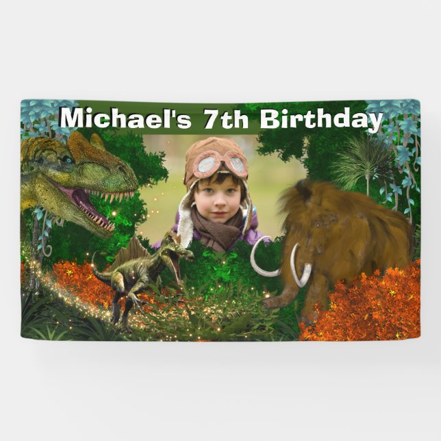 Dinosaur jungle T-rex wooly mammoth photo Banner (Horizontal)