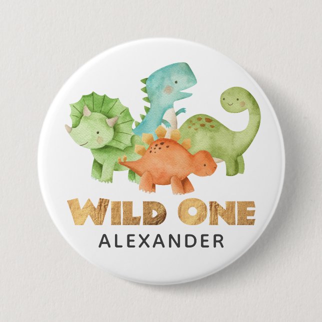 Dinosaur Jurassic 1st Birthday Themed 3 Inch Round Button (Front)