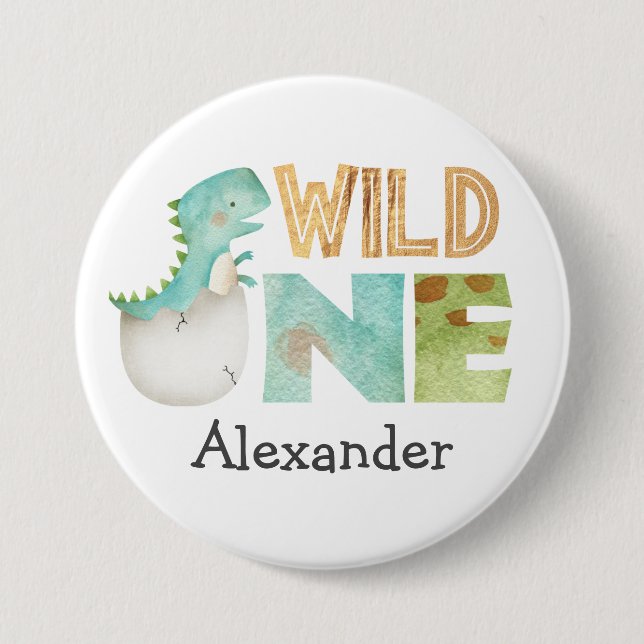 Dinosaur Jurassic 1st Birthday Themed 3 Inch Round Button (Front)