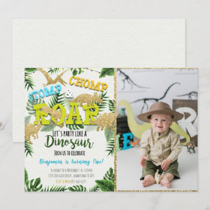Dinosaur Jurassic Birthday Invitation With Photo