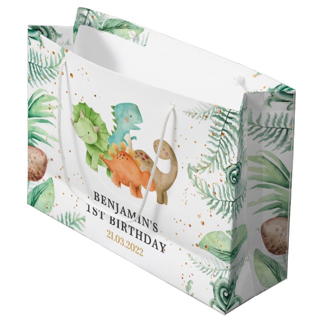 Dinosaur Jurassic Birthday Party Large Gift Bag (Front Angled)