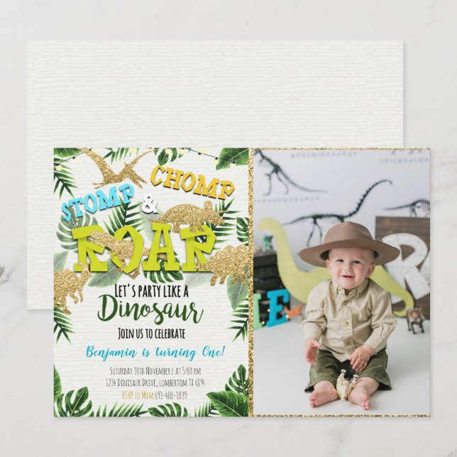 Dinosaur Jurassic Invitation Anniversaire Avec Pho (Devant / Derrière)