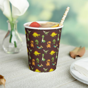 Dinosaur Jurassic Prehistoric Cute Cartoon Pattern Paper Cups