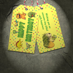 Dinosaur Jurassic Prehistoric Fun Cartoon Birthday Gift Tags