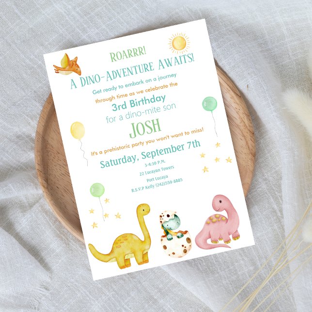 Dinosaur Kids 3rd Birthday Invitation (Creator Uploaded)