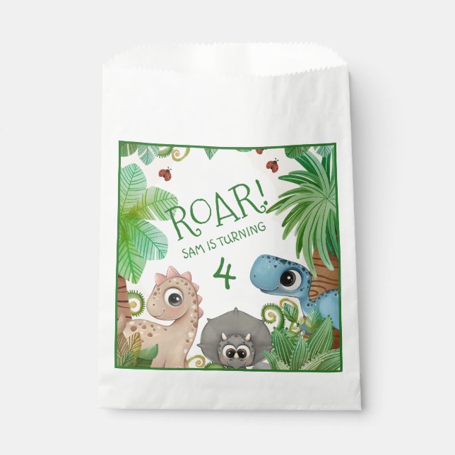 Dinosaur Kids 4th Birthday Favour Bag (Front)
