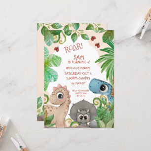 Dinosaur Kids 4th Birthday Invitation