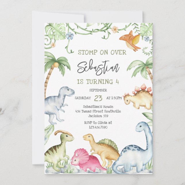 Dinosaur Kids Birthday Invitation (Devant)