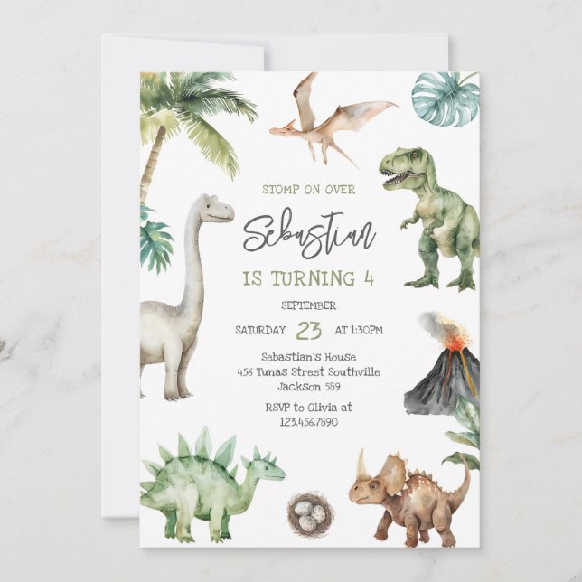 Dinosaur Kids Birthday Invitation (Devant)