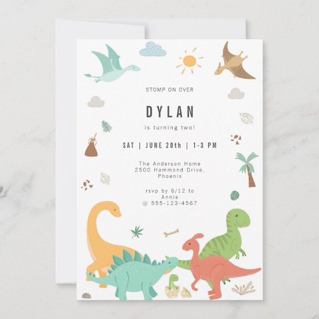Dinosaur Kids Birthday Party Invitation (Devant)