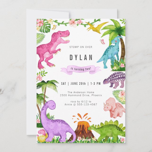 Dinosaur Kids Birthday Party Invitation (Devant)