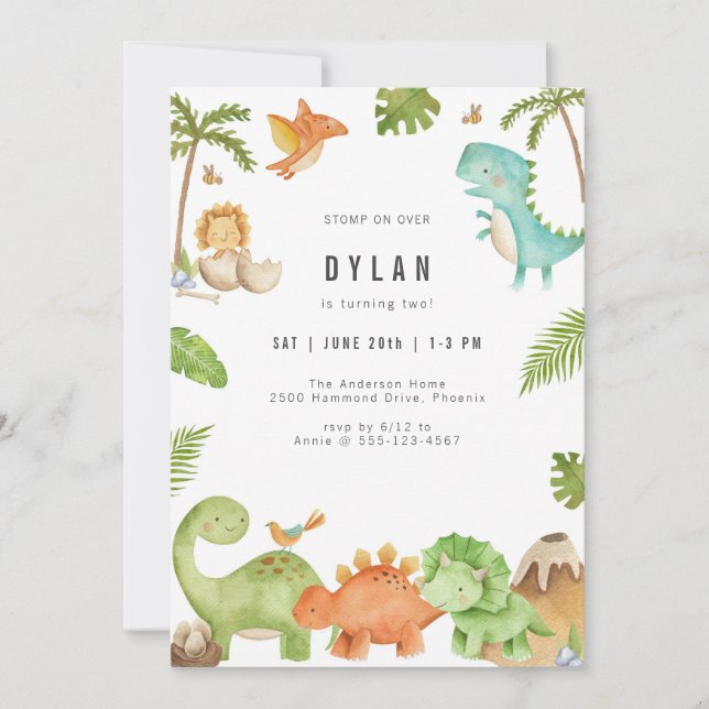 Dinosaur Kids Birthday Party Invitation (Devant)
