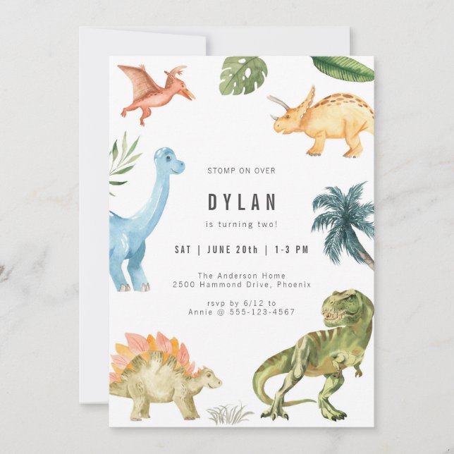 Dinosaur Kids Birthday Party Invitation (Front)