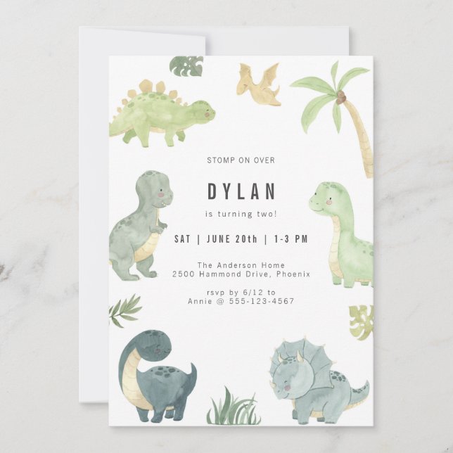 Dinosaur Kids Birthday Party Invitation (Devant)