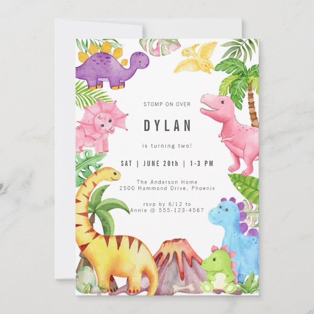 Dinosaur Kids Birthday Party Invitation (Devant)