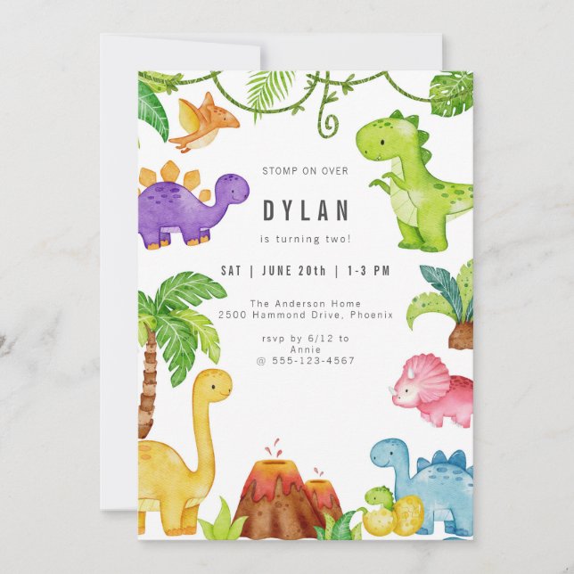 Dinosaur Kids Birthday Party Invitation (Devant)