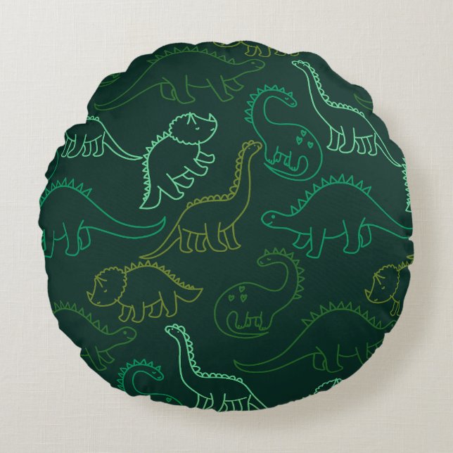 Dinosaur Kids Cartoon Boys Girl Background Pattern Round Pillow (Front)
