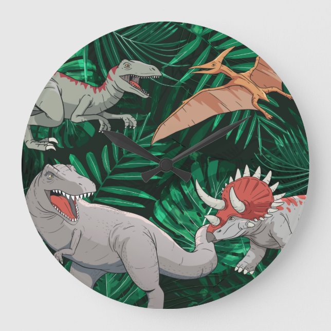 Dinosaur Kids Dino Jurassic Trex Boy Bedroom Large Clock (Front)