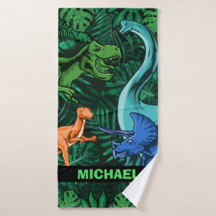 Dinosaur Kids Dino Jurassic Trex Boy Customizable Bath Towel Set
