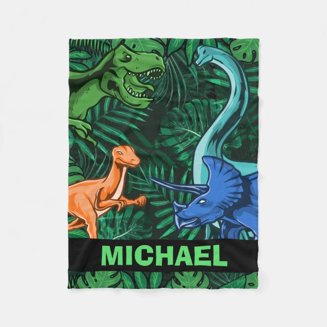 Dinosaur Kids Dino Jurassic Trex Boy Customizable  Fleece Blanket (Front)