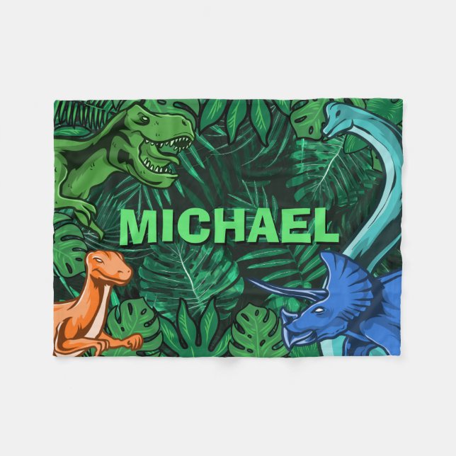 Dinosaur Kids Dino Jurassic Trex Boy Personalized Fleece Blanket (Front (Horizontal))