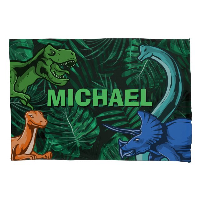 Dinosaur Kids Dino Jurassic Trex Boy Personalized Pillowcase (Front)